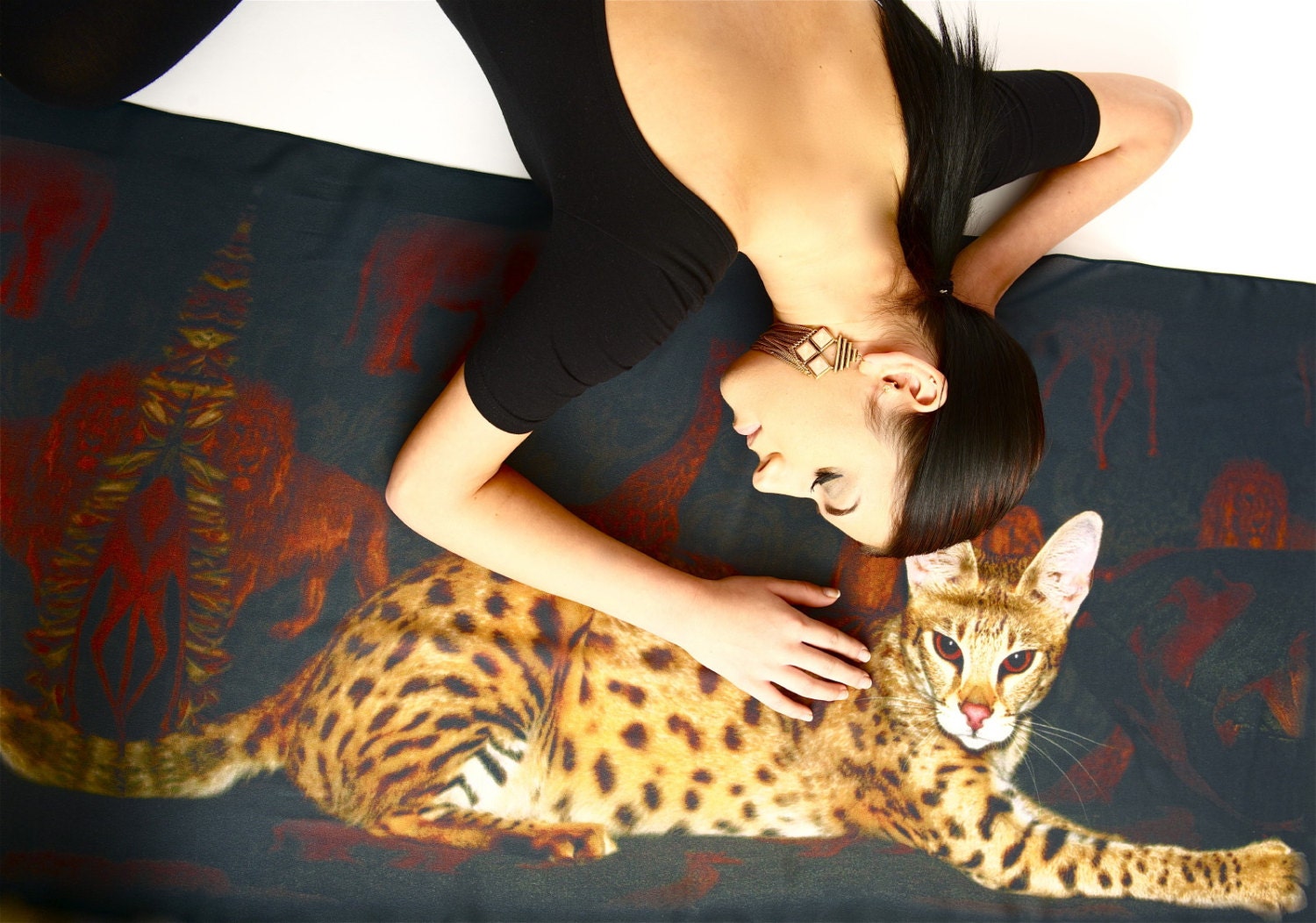 Savannah Cat Chiffon Scarf / Wrap Sheer Elegance "Africa"