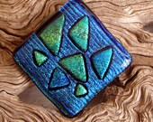 Dichroic Fused Glass Magnet, Refridgerator Magnet, Blue and Green Dichroic Glass