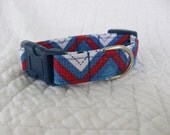 Patriotic Chevron 4th of July  Dog Collar  Custom Made Your Choice Navy or Red Buckle