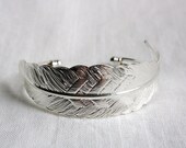 EVA Silver Feather Chevron Cuff Bracelet - Sterling Silver Plated
