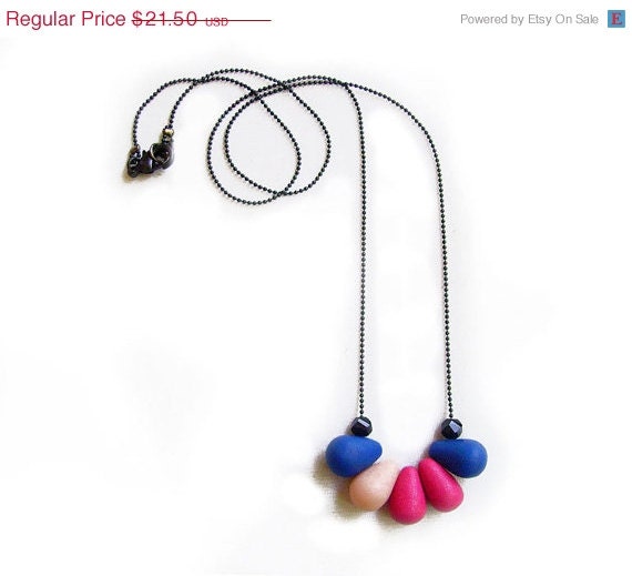 SUMMER SALE Teardrop Polymer Clay Necklace in Blue, Pink, Peach - Color Block Handmade Necklace - Fall/Winter Trends Preview
