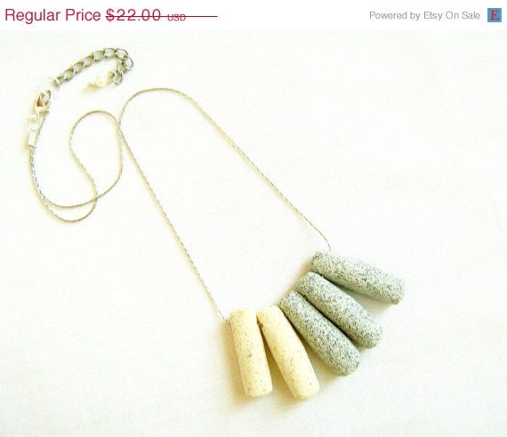 SUMMER SALE White Grey Necklace , Beach Stones Necklace - ELEMENTS Collection-  Modern Tribal Handmade Jewelry - polymer clay, silver
