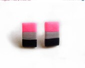 SUMMER SALE Neon Stripe Polymer Clay Earrings in Pink, Black, Grey - Geometric Handmade Dangle Earrings - Eat Me NOT Collection