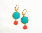 SUMMER SALE Blue Coral Red Statement Earrings - Handmade Polymer Clay Bubble Earrings - Color Dot Collection