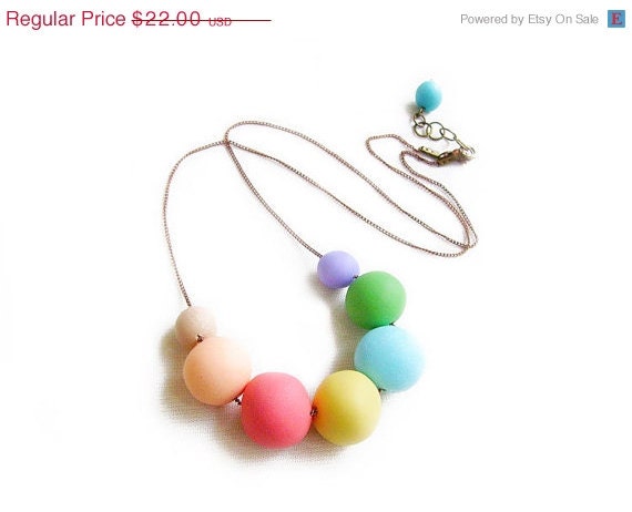 SUMMER SALE Pastel Rainbow  Necklace -  Color Blocking Handmade Polymer Clay Beaded Necklace