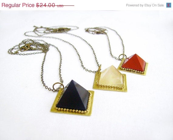 SUMMER SALE Pyramid Quartz Necklace. Minimal Geometric Birthstone Jewelry. Quartz Agate Jasper Necklace - Modern Tribal Lapidary Pendant