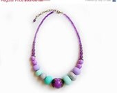 SUMMER SALE Mint Purple Bubble Necklace - Geo Deco- Handmade Polymer Clay Statement Necklace - Autumn -Winter Sneak Peek Trend Preview