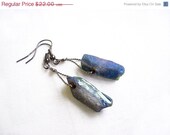 SUMMER SALE Titanium Aura Quartz Earrings, Indigo Mystic Blue Raw Quartz Earrings