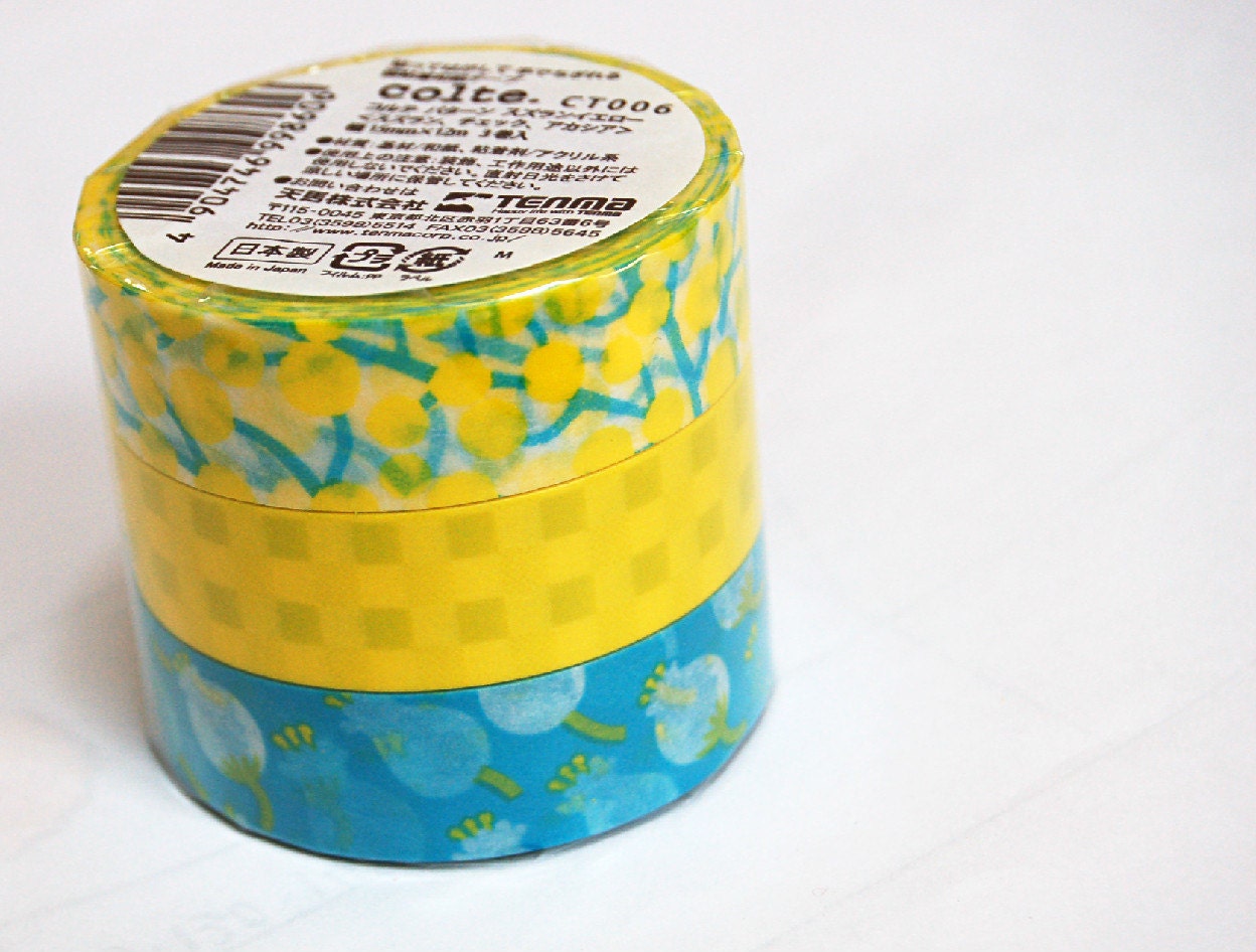 Japanese washi masking tape, 3 rolls set  15mm x 12M