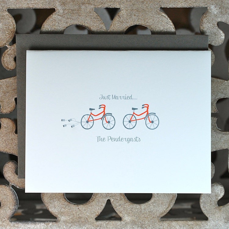 Wedding Thank You Cards / Thank you card set / Bicycle Wedding Theme - Head Over Wheels For You