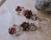 red crystal earrings  in sterling silver