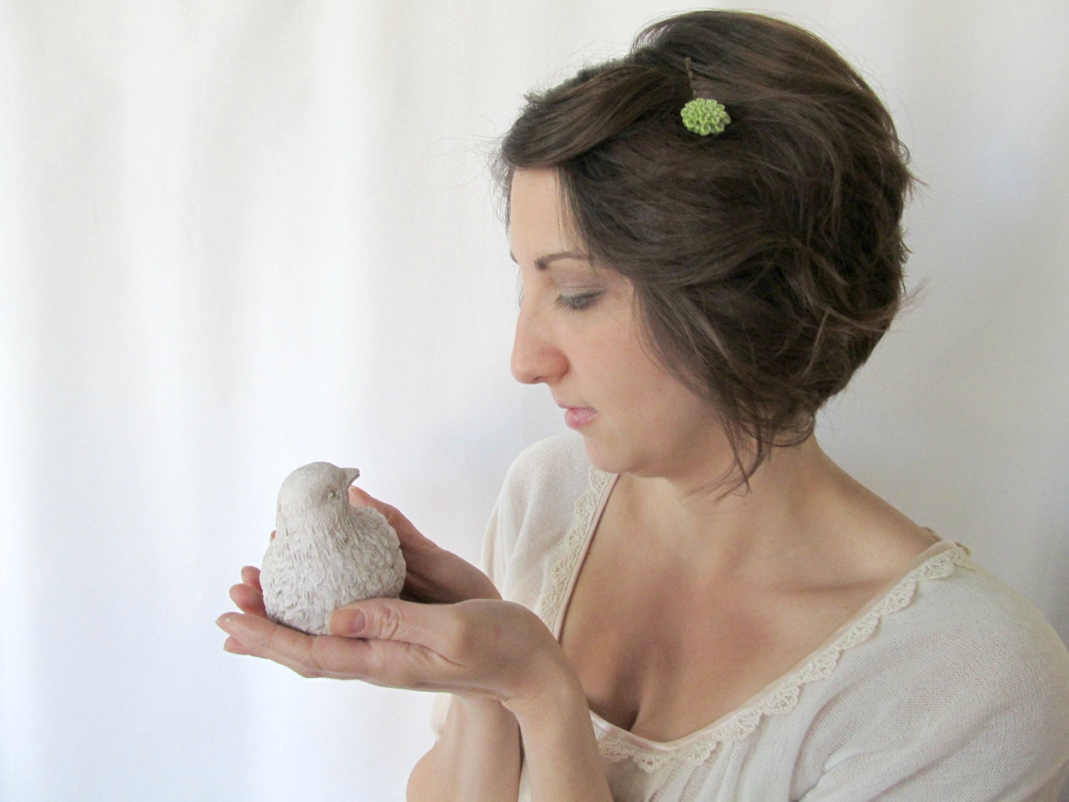 Viintage inspired hair pins, floral bobby pins in sage green, warm peach and smokey gray