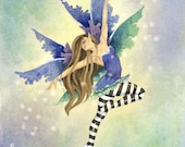 Fairy Art Print - Fairy Dancer - 5x7 - fantasy. watercolor. whimsical. for her. lovely. movement. magical. blue. purple. dancing.
