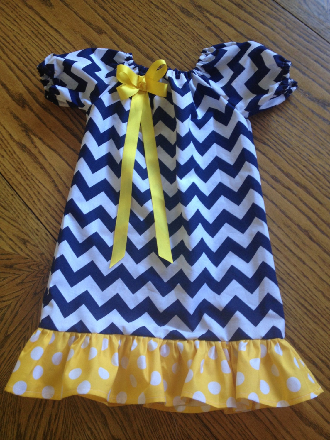 Navy and Yellow Chevron Peasant Dress