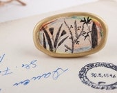 Plants Clay Brooch / Flowers Drawing Pin / Golden and Gray