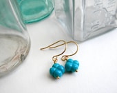 Turquoise Clover Earrings.  Gold.