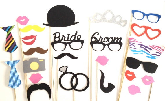 Set of 24 PHOTO BOOTH PROPS Bride and Groom Glasses Just Married Photo Prop Wedding Photo Prop Glasses Party Decorations Party Supplies