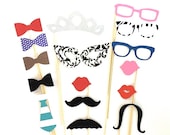 Glitter Tiara Photobooth Props Party Pack Set of 16 Wedding Photo Booth Props Party Decorations Party Supplies Masks Glasses Mustache