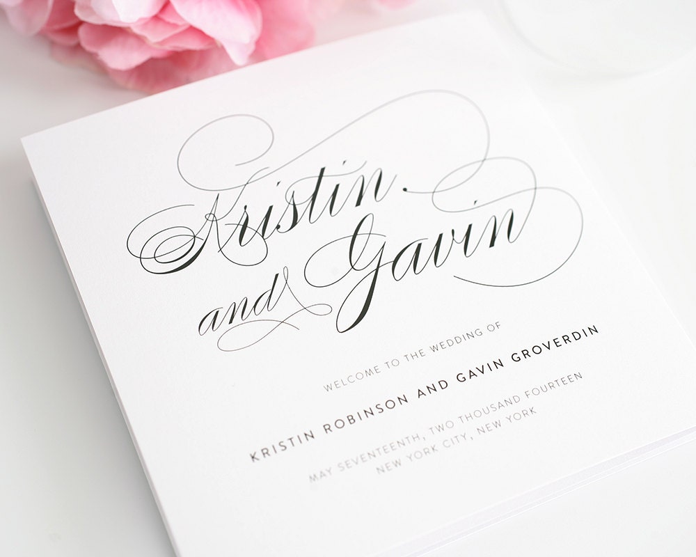 Script Elegance Wedding Program - Elegant, Classic Wedding Program with Large Names in Calligraphy - Purchase this Deposit to Get Started