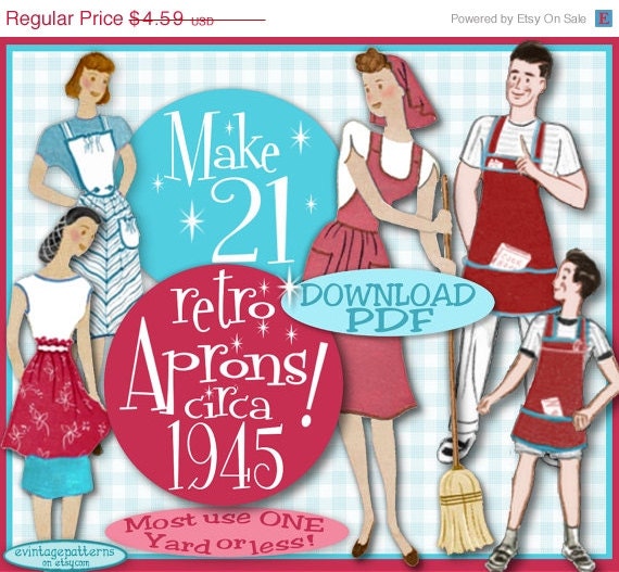 sale Make 21 RETRO APRONS - 1945 e-Pattern -Vintage