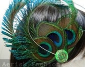 Peacock feather fascinator - RENA design of feather eyes and Sword feathers - CHOOSE  headband, comb, or hair clip - Customizable Color