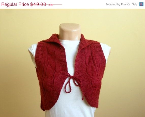 ON SALE 40 % OFF Wool Shrug, Sweater, Bolero, Burgundy Red