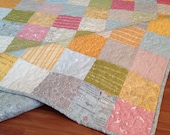 Patchwork Lap or Baby Quilt in Noteworthy  fabrics -- blue, pink, green, grey, white