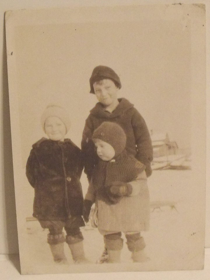 Vintage Photo of a Three Children In the Snow