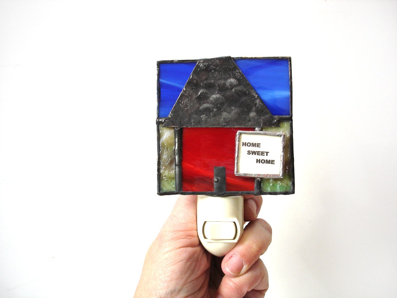 Night light home sweet home, stained glass home decor, red house lamp nightlight