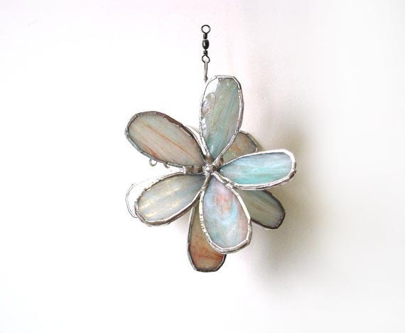 Glass flower 3D suncatcher, spring home decor window art peach mint