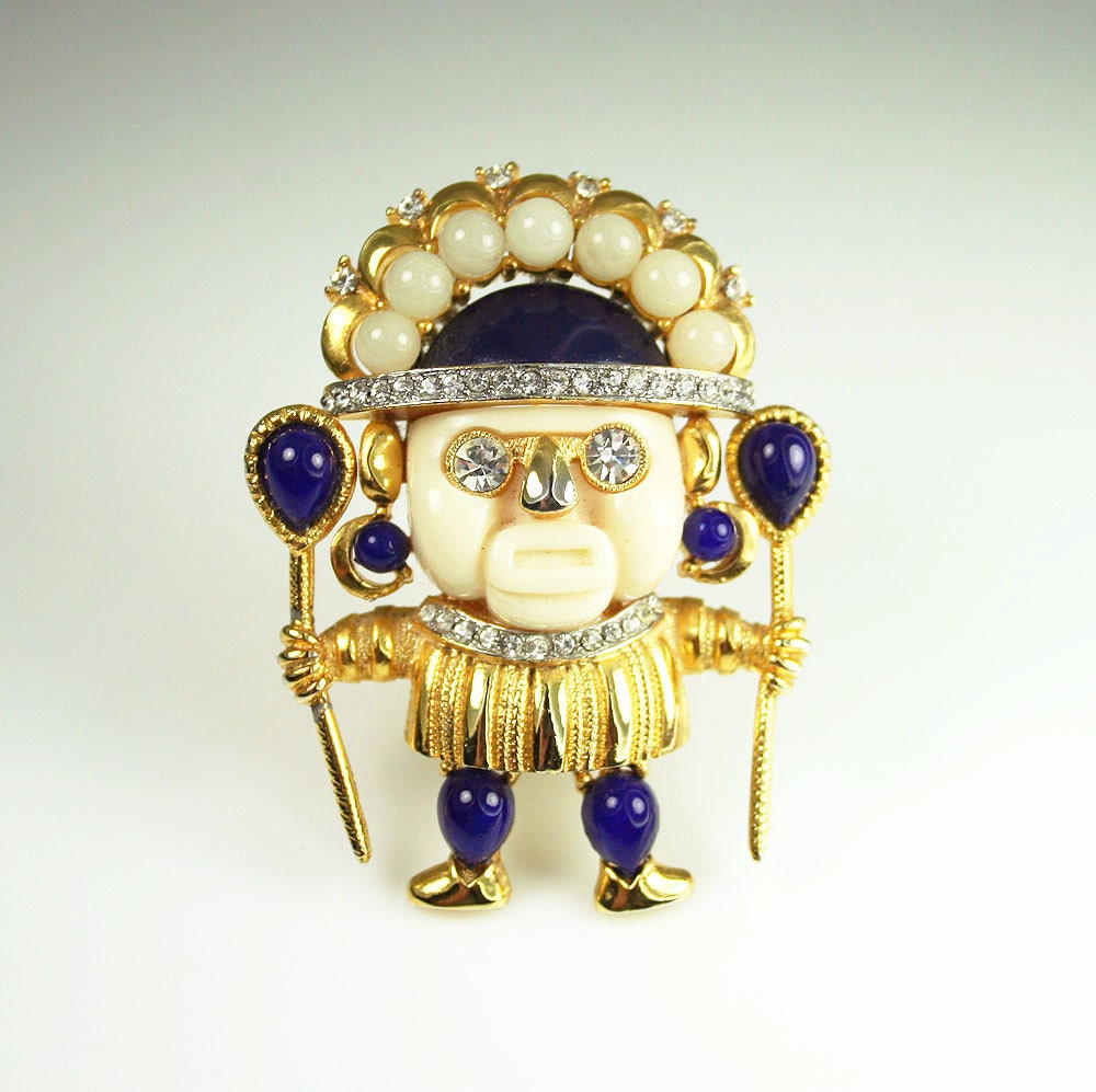 Vintage Hattie Carnegie Aztec Warrior Figural Brooch Book Piece