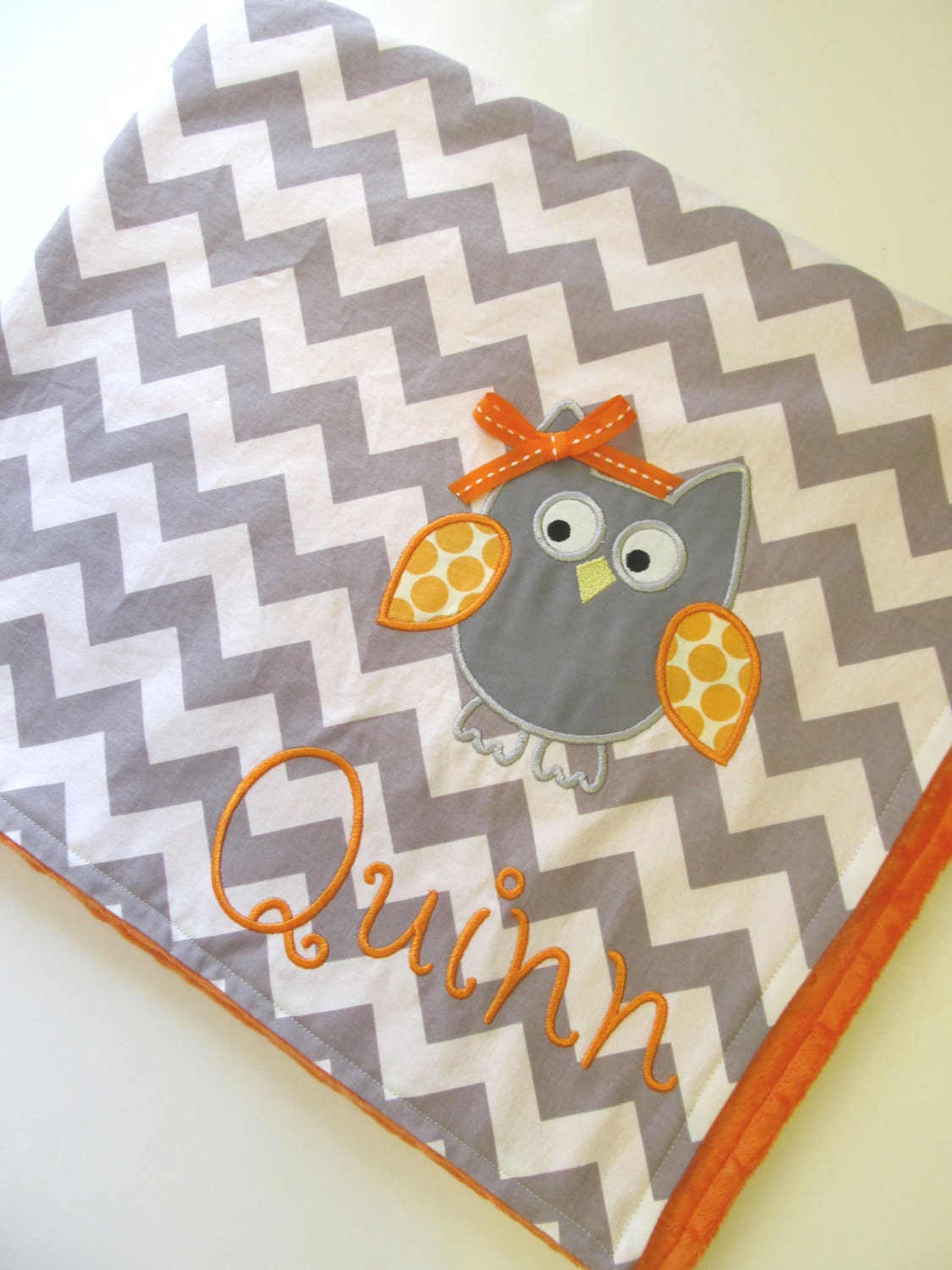 Personalized Baby Blanket 30x35- Minky Baby Blanket- Chevron Minky Blanket- Applique Baby Blanket- Custom Blanket- Chevron Bedding- Owl