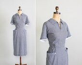 Vintage 1950s Dress : 50s Gingham Wiggle Day Dress