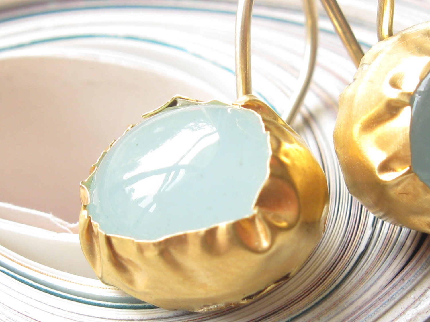 Gold Earrings Aquamarine  Earrings24K Gold Earrings Hi Karat Gold Earrings.