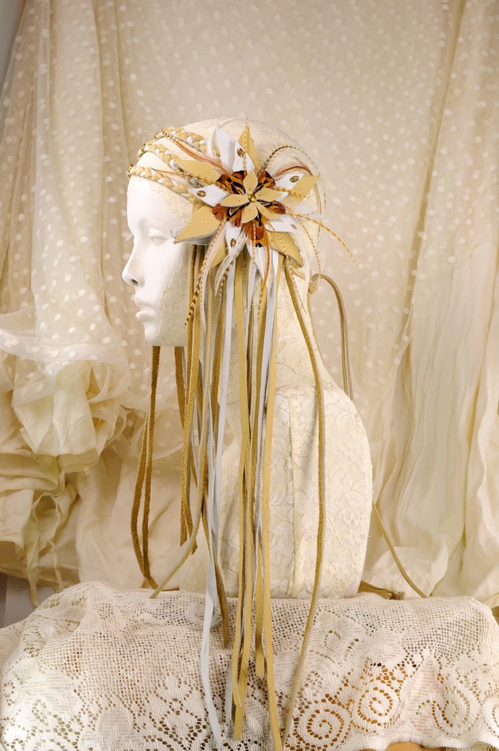 White and Gold Lotus Headdress