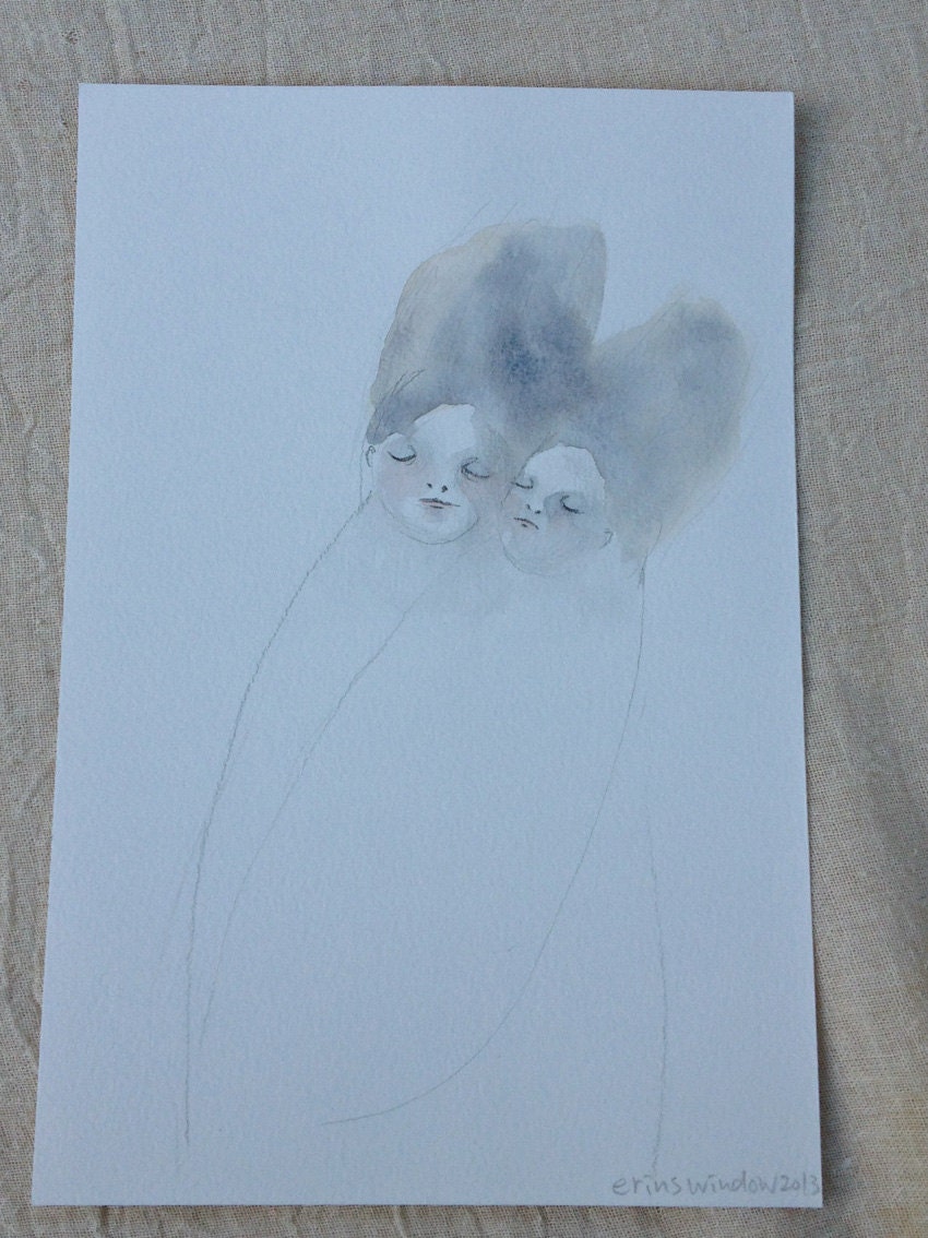 Mother and daughter - original water colour illustration