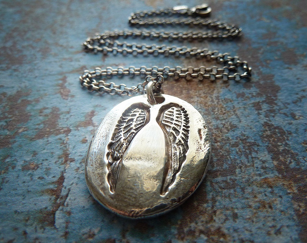 Ask, Believe, Receive. Guardian Angel Wing Necklace. Artisan Handmade Fine Silver Jewelry