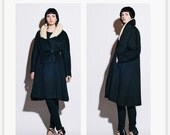 SALE Vintage 1950s White Mink Collar Black Princess Coat