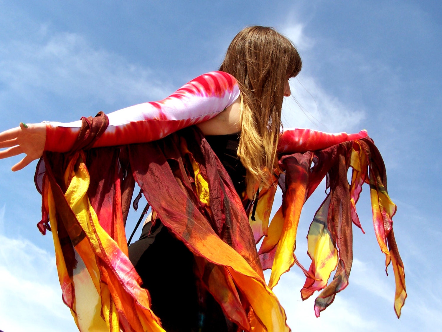 Phoenix Rising Tie Dyed Silk Shoulder Shrug