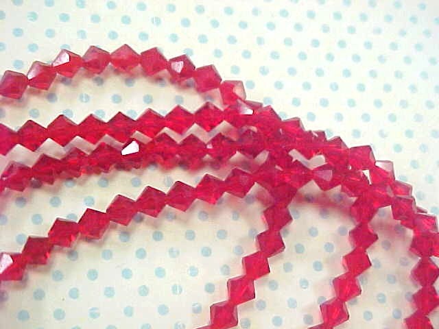 Vintage Red Crystal Glass Beads 34" Long Supplies Jewelry Artist Embellishments