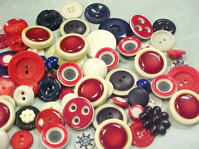 Patriotic Americana Big Batch Scrap Happy Vintage Sewing Buttons Red White Blue Embellishments