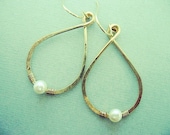 Pearl Earrings,  Gold Teardrop Earrings with White Pearl