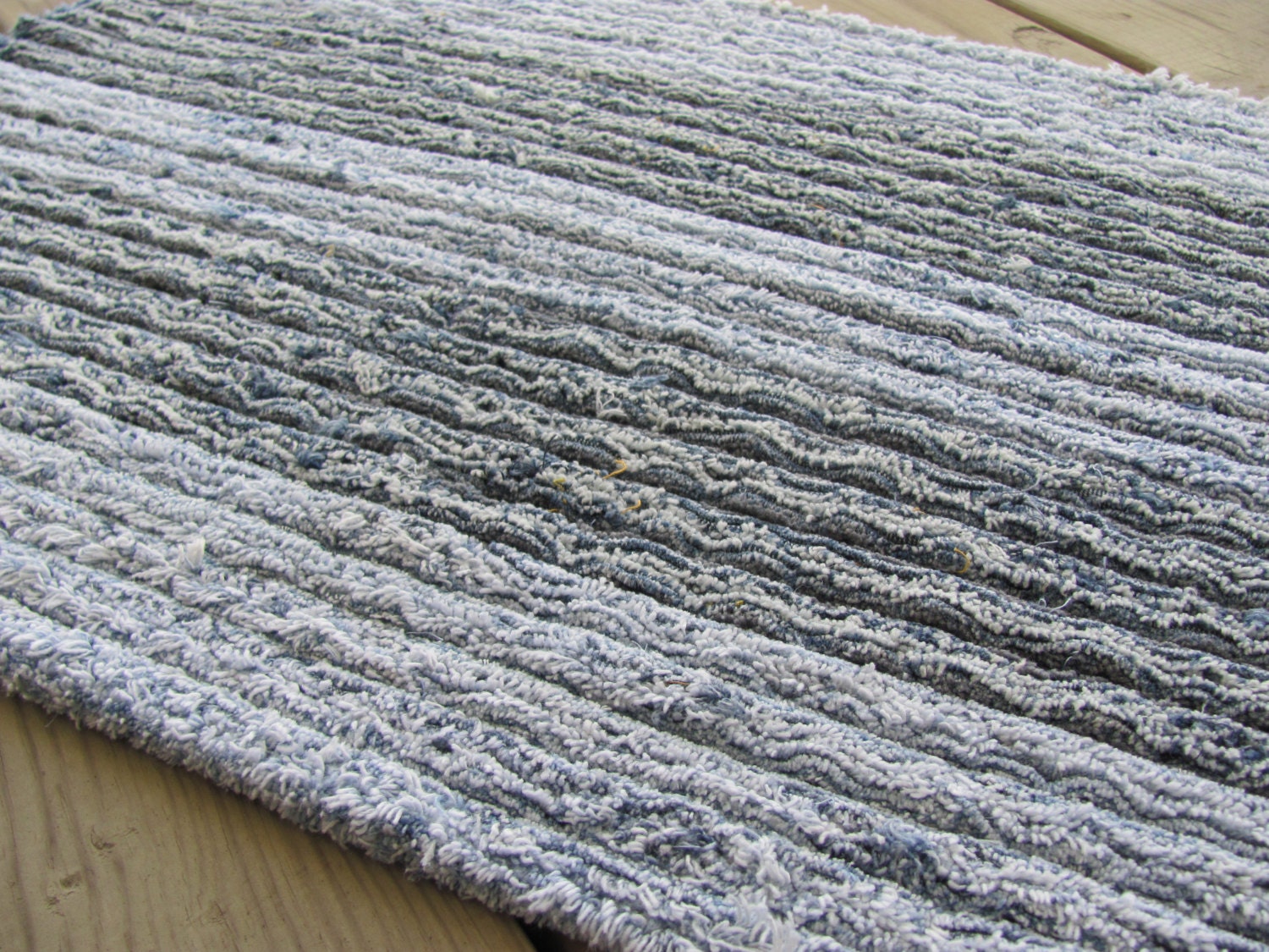 Denim Chenille throw rug 18 x 24 recycled blue jeans