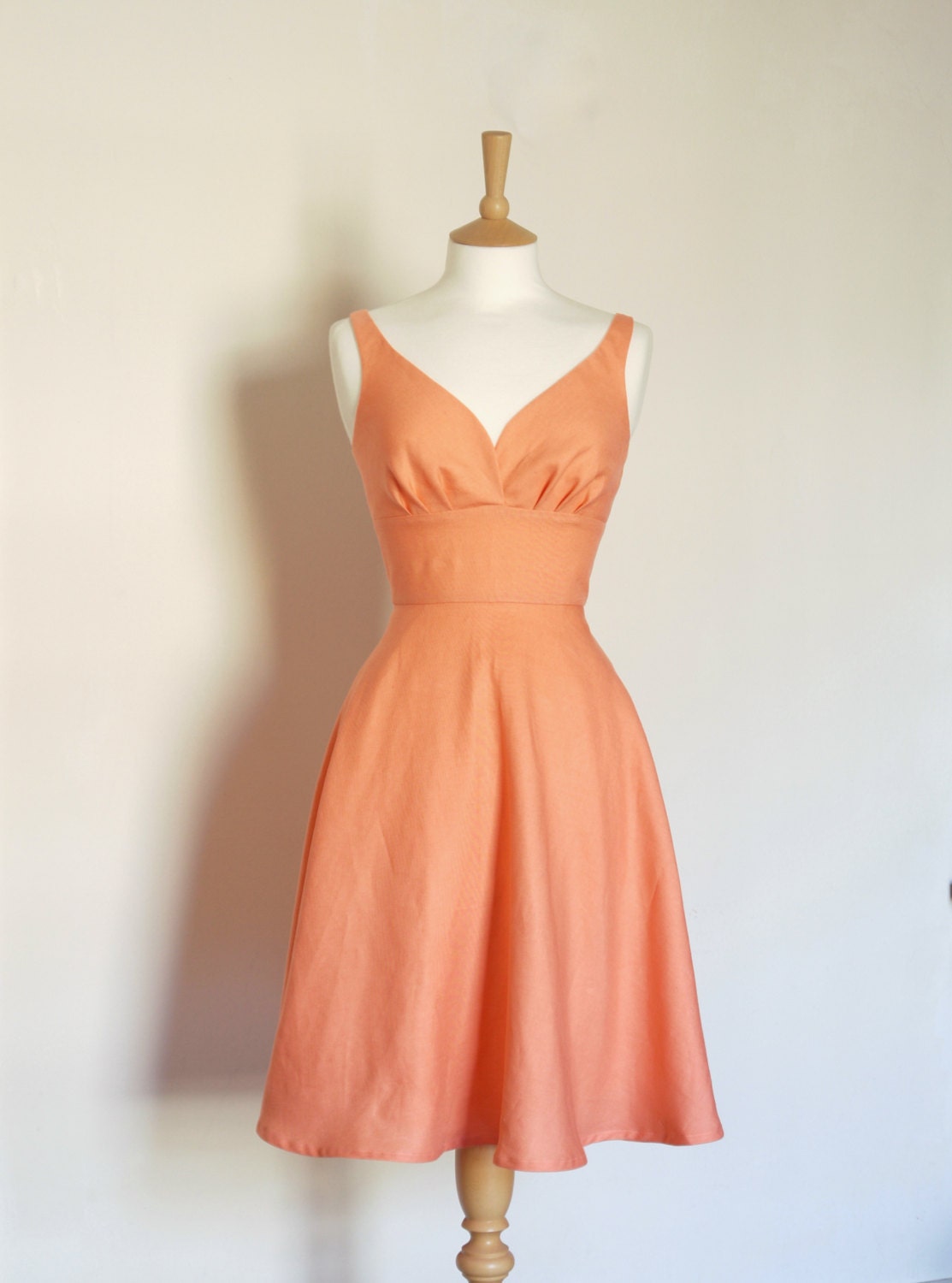 UK size 16. Peachy Pink Linen Sweetheart Tea Dress - Made by Dig For Victory
