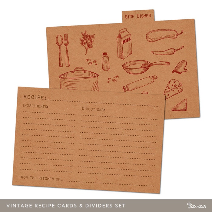 Printable Recipe Cards and Recipe Box Dividers, 4x6, Editable PDF, Instant Download