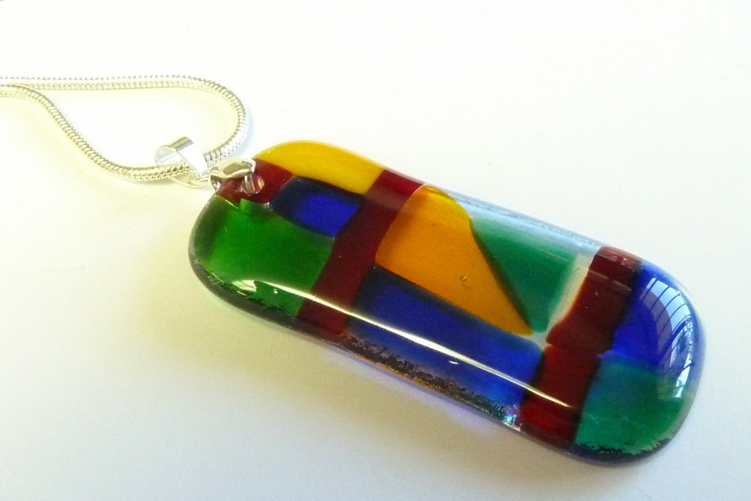Patchwork beauty  Fused Glass  Pendant With Silver Chain
