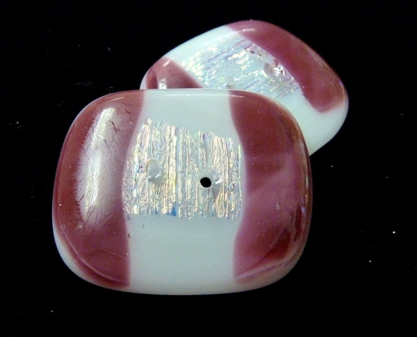 Large Pink Pair of Fused Glass Button
