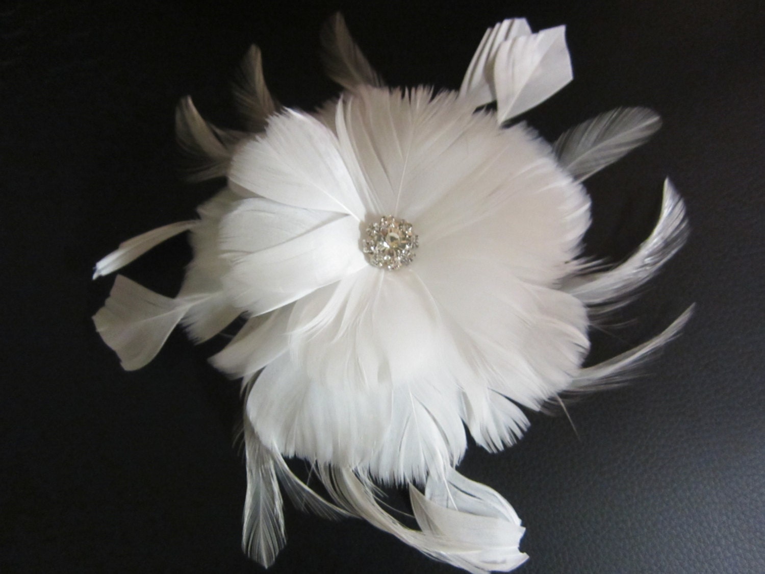 Crystal center feather fascinator for birdcage veil or tulle veil/wedding - ivory or white