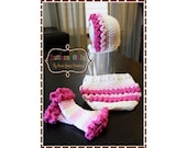 Ruffled Bonnet Hat, Diaper Cover and Leg Warmers Pattern SET - LILY - 221, 709, 708