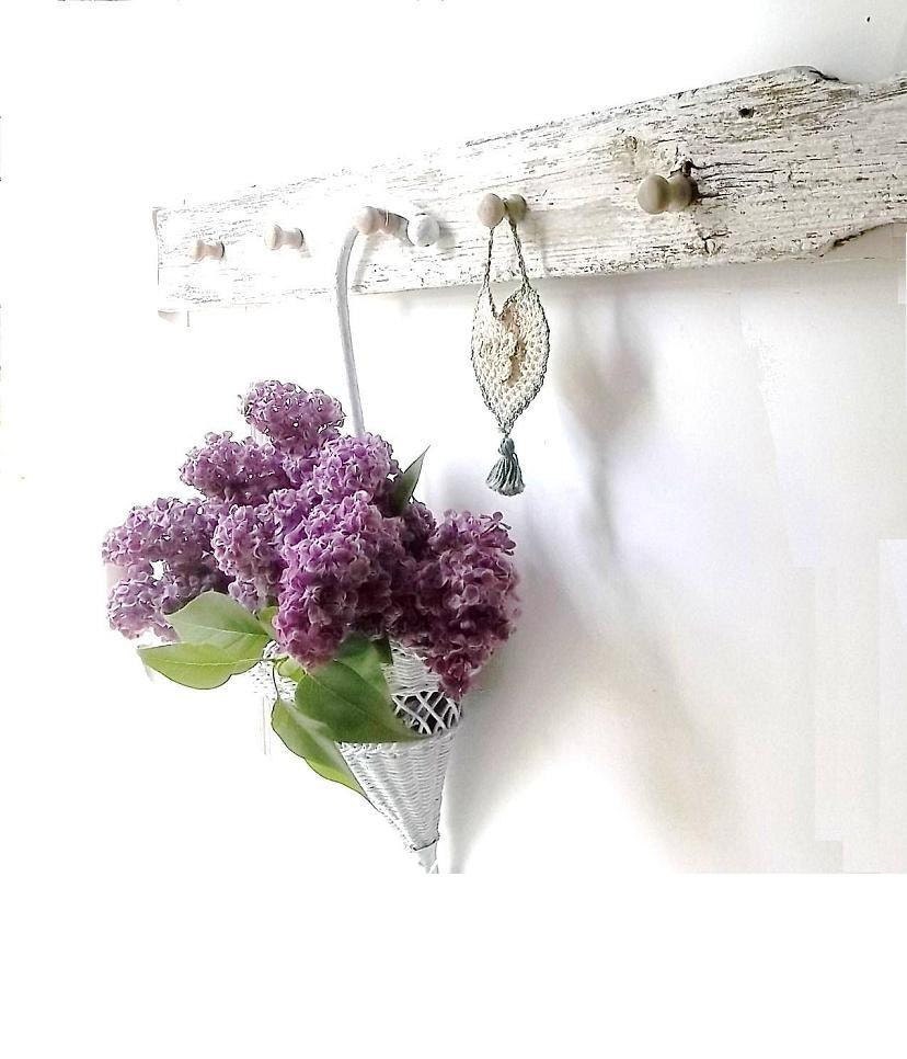 Wood Shabby Wall Coat Hook. Country Cottage Chic. WHite Shabby picket fence style peg hanger